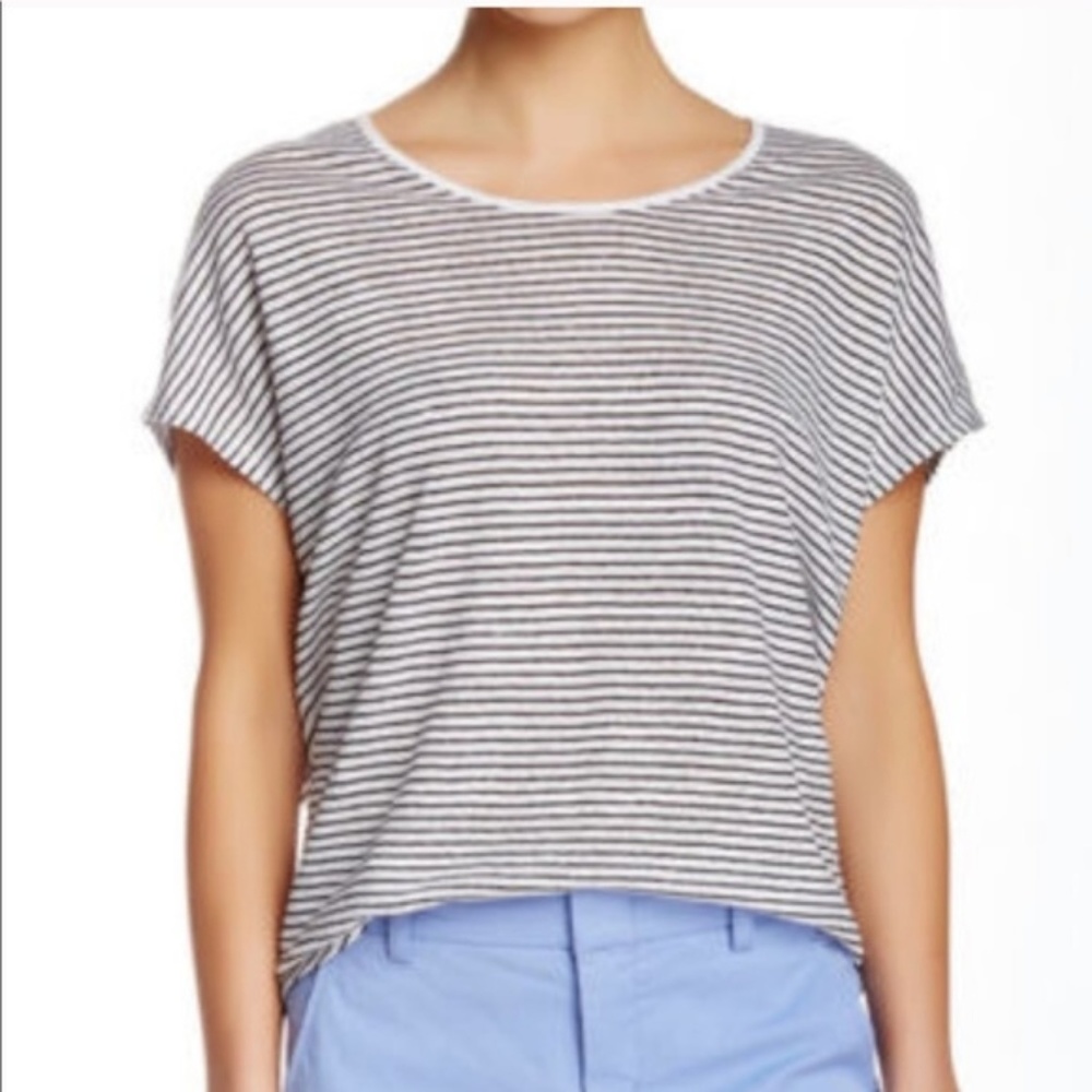 Vince 100% Cotton Striped Cocoon Short Sleeve Top
